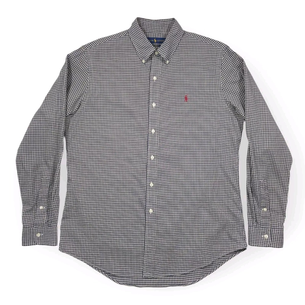 Polo Ralph Lauren Shirt Mens L Custom Fit Blue Plaid Button Down Long Sleeve